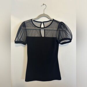EXPRESS Short Sleeve Balloon Sleeve Mesh Top